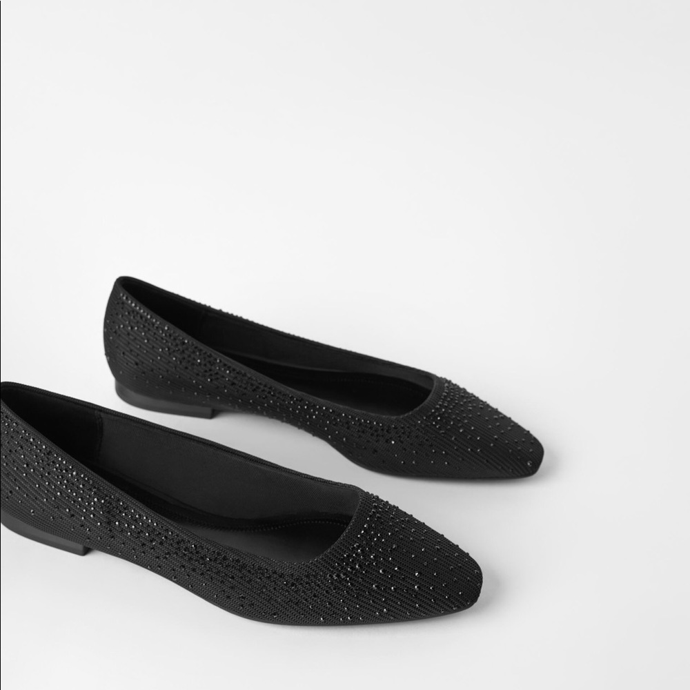 ZARA Shiny ballet Flats Black 11/42 - Picture 1 of 5